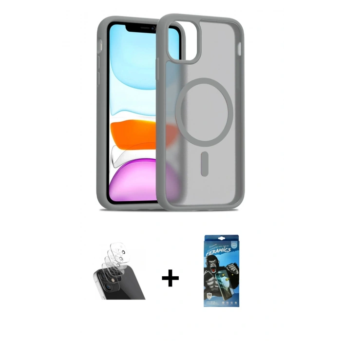 MARSİLYAN™- iPhone 11 Pro Max Kılıf Siluet Minimal Prime - Siyah 34D Izgaralı Cam + Kamera Lens Koruma Cam - SF