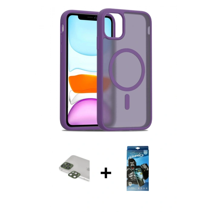 MARSİLYAN™- iPhone 11 Pro Max Kılıf Siluet Minimal Prime - Siyah 34D Izgaralı Cam + Pers Alüminyum Kamera Lens - YL