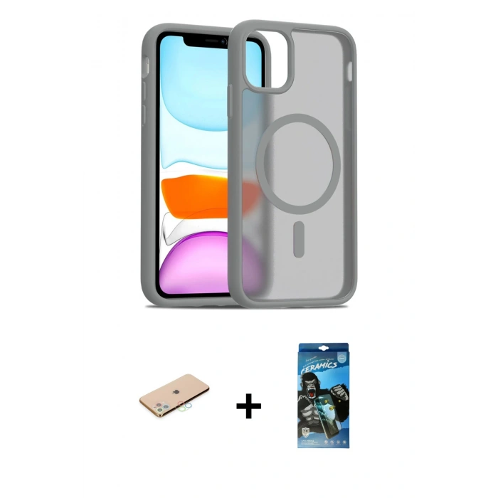 MARSİLYAN™- iPhone 11 Pro Max Kılıf Siluet Minimal Prime - Siyah 34D Izgaralı Cam + Renkli Kamera Lens Koruma Cam - MI