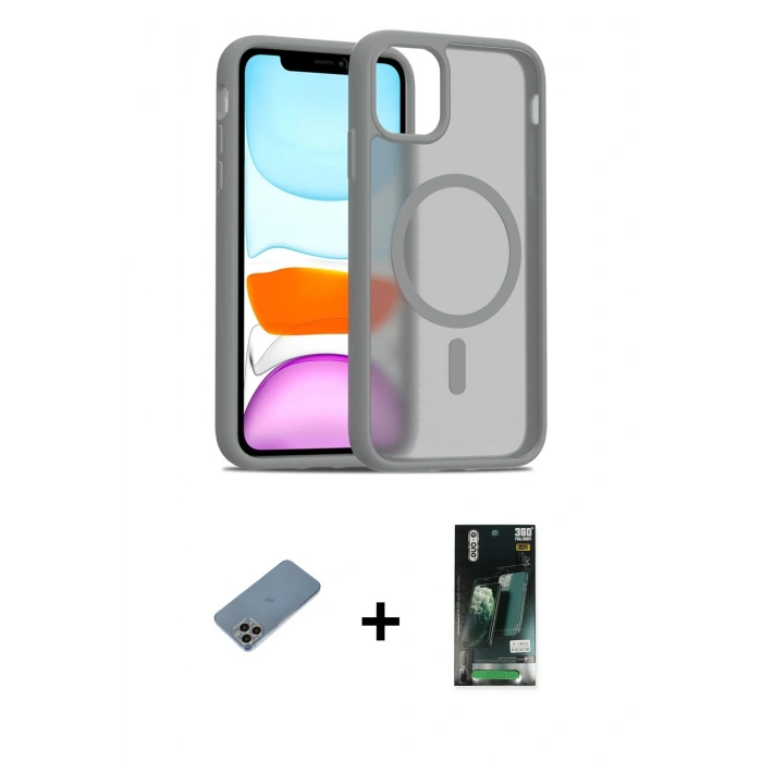 MARSİLYAN™- iPhone 11 Pro Max Kılıf Siluet Minimal Prime - Siyah 360 Mat Full Body Arka Koruyucu + Shine Kamera Lens Koruma Cam - GI