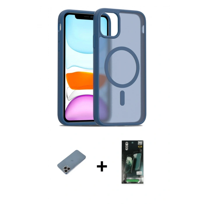 MARSİLYAN™- iPhone 11 Pro Max Kılıf Siluet Minimal Prime - Siyah 360 Mat Full Body Arka Koruyucu + Shine Kamera Lens Koruma Cam - GI
