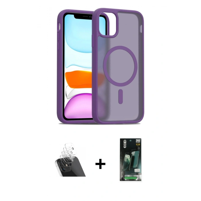 MARSİLYAN™- iPhone 11 Pro Max Kılıf Siluet Minimal Prime - Siyah 360 Mat Full Body Arka Koruyucu + Kamera Lens Koruma Cam - SF