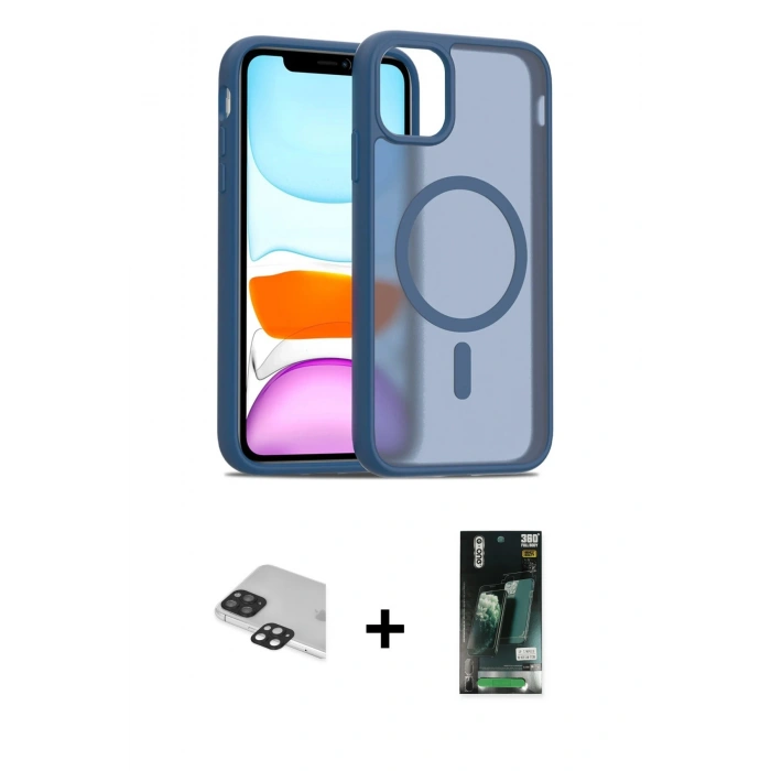 MARSİLYAN™- iPhone 11 Pro Max Kılıf Siluet Minimal Prime - Siyah 360 Mat Full Body Arka Koruyucu + Pers Alüminyum Kamera Lens - SH