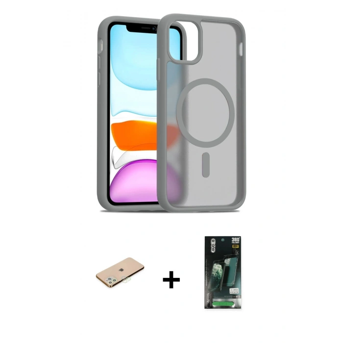 MARSİLYAN™- iPhone 11 Pro Max Kılıf Siluet Minimal Prime - Siyah 360 Mat Full Body Arka Koruyucu + Renkli Kamera Lens Koruma Cam - YL