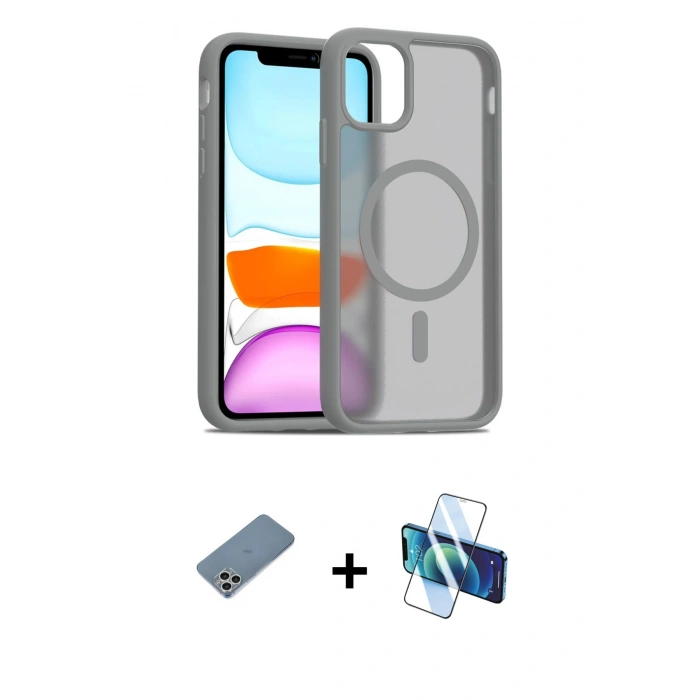 MARSİLYAN™- iPhone 11 Pro Max Kılıf Siluet Minimal Prime - Siyah 3D Antistatik Cam Ekran Koruyucu + Shine Kamera Lens Koruma Cam - GS