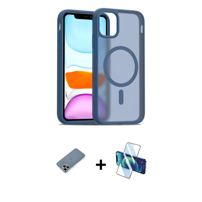 MARSİLYAN™- iPhone 11 Pro Max Kılıf Siluet Minimal Prime - Siyah 3D Antistatik Cam Ekran Koruyucu + Metal Kamera Lens Koruma Cam - MR