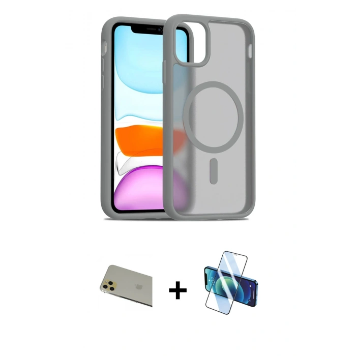 MARSİLYAN™- iPhone 11 Pro Max Kılıf Siluet Minimal Prime - Siyah 3D Antistatik Cam Ekran Koruyucu + Rainbow Kamera Lens Koruma Cam - GD
