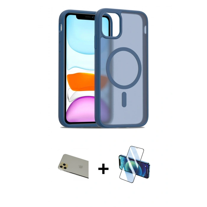 MARSİLYAN™- iPhone 11 Pro Max Kılıf Siluet Minimal Prime - Siyah 3D Antistatik Cam Ekran Koruyucu + Rainbow Kamera Lens Koruma Cam - GD