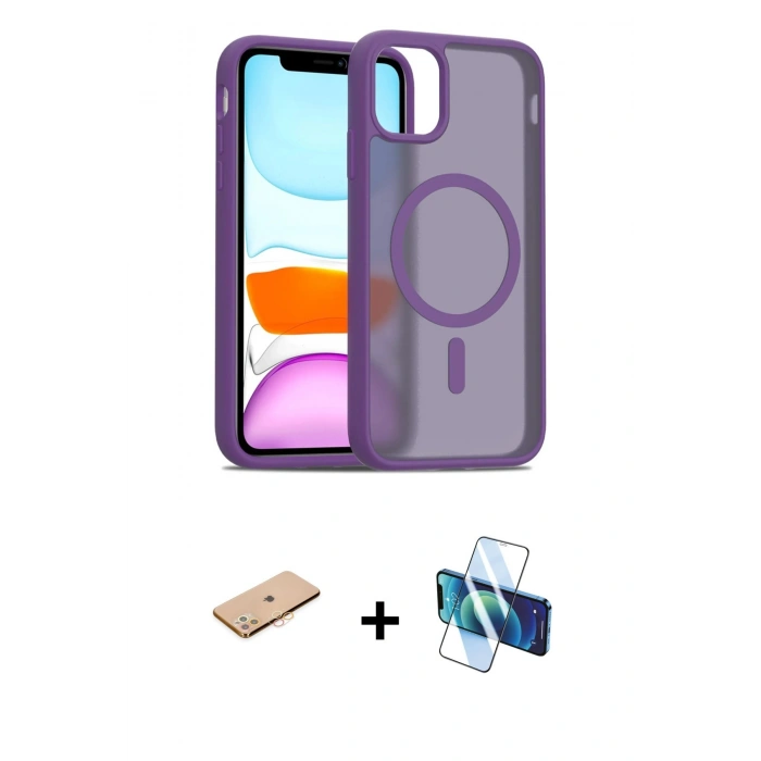 MARSİLYAN™- iPhone 11 Pro Max Kılıf Siluet Minimal Prime - Siyah 3D Antistatik Cam Ekran Koruyucu + Renkli Kamera Lens Koruma Cam - TU