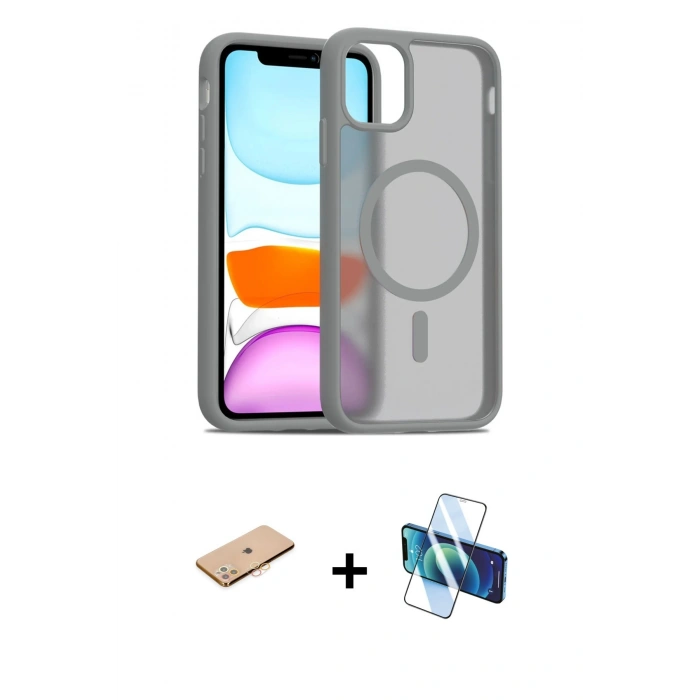 MARSİLYAN™- iPhone 11 Pro Max Kılıf Siluet Minimal Prime - Siyah 3D Antistatik Cam Ekran Koruyucu + Renkli Kamera Lens Koruma Cam - TU