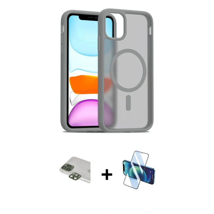 MARSİLYAN™- iPhone 11 Pro Max Kılıf Siluet Minimal Prime - Siyah 3D Antistatik Cam Ekran Koruyucu + Pers Alüminyum Kamera Lens - YL