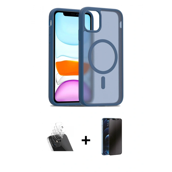MARSİLYAN™- iPhone 11 Pro Max Kılıf Siluet Minimal Prime - Siyah 3D Antistatik Hayalet Cam Ekran Koruyucu + Kamera Lens Koruma Cam - SF