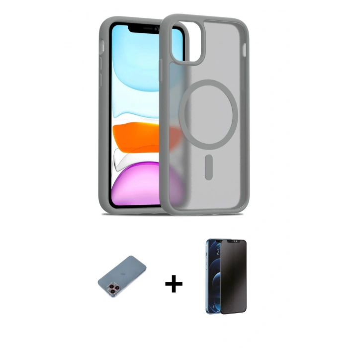 MARSİLYAN™- iPhone 11 Pro Max Kılıf Siluet Minimal Prime - Siyah 3D Antistatik Hayalet Cam Ekran Koruyucu + Shine Kamera Lens Koruma Cam - PE