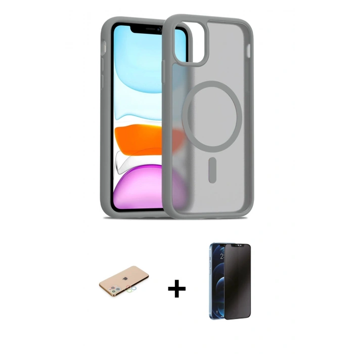 MARSİLYAN™- iPhone 11 Pro Max Kılıf Siluet Minimal Prime - Siyah 3D Antistatik Hayalet Cam Ekran Koruyucu + Renkli Kamera Lens Koruma Cam - MI