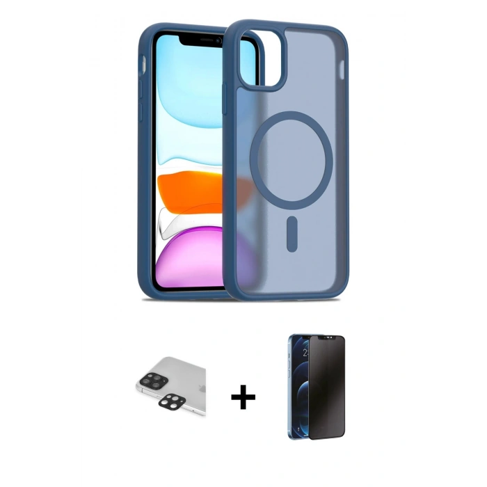 MARSİLYAN™- iPhone 11 Pro Max Kılıf Siluet Minimal Prime - Siyah 3D Antistatik Hayalet Cam Ekran Koruyucu + Pers Alüminyum Kamera Lens - SH