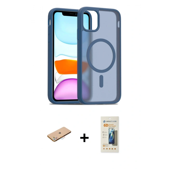 MARSİLYAN™- iPhone 11 Pro Max Kılıf Siluet Minimal Prime - Siyah 6D Mat Seramik Hayalet Nano Ekran Koruyucu + Renkli Kamera Lens Koruma Cam - PE