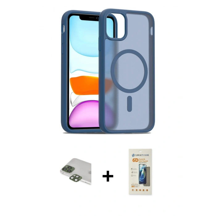 MARSİLYAN™- iPhone 11 Pro Max Kılıf Siluet Minimal Prime - Siyah 6D Mat Seramik Hayalet Nano Ekran Koruyucu + Pers Alüminyum Kamera Lens - YL