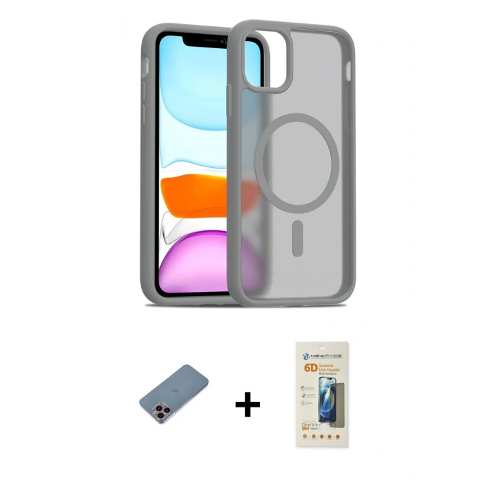 MARSİLYAN™- iPhone 11 Pro Max Kılıf Siluet Minimal Prime - Siyah 6D Mat Seramik Hayalet Nano Ekran Koruyucu + Shine Kamera Lens Koruma Cam - PE