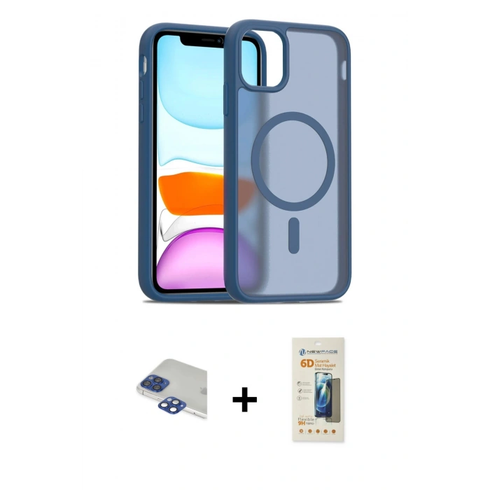 MARSİLYAN™- iPhone 11 Pro Max Kılıf Siluet Minimal Prime - Siyah 6D Mat Seramik Hayalet Nano Ekran Koruyucu + Pers Alüminyum Kamera Lens - LT