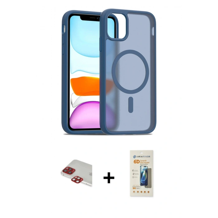 MARSİLYAN™- iPhone 11 Pro Max Kılıf Siluet Minimal Prime - Siyah 6D Mat Seramik Hayalet Nano Ekran Koruyucu + Pers Alüminyum Kamera Lens - KI