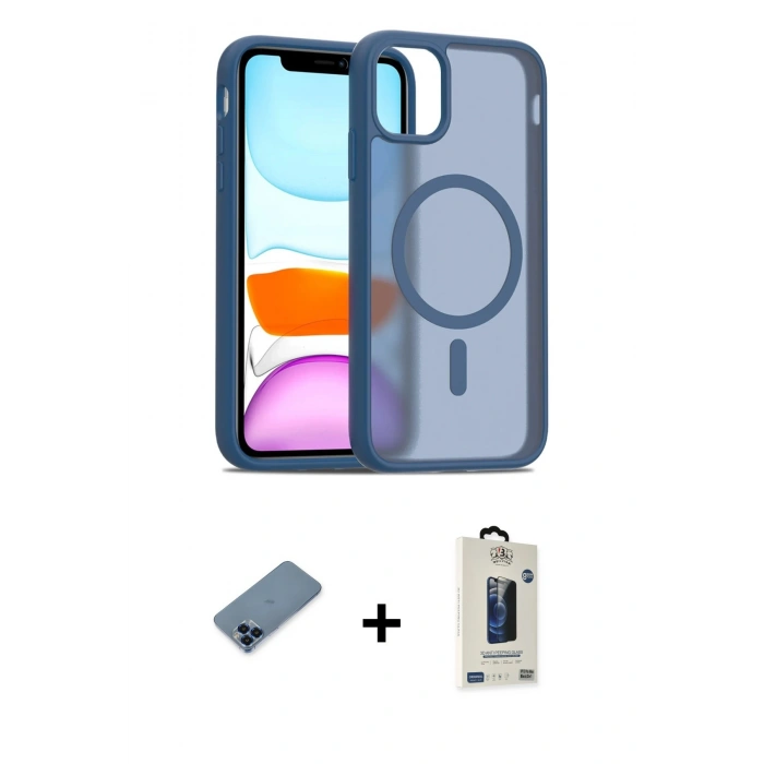MARSİLYAN™- iPhone 11 Pro Max Kılıf Siluet Minimal Prime - Siyah Bilvis Hayalet Cam Ekran Koruyucu + Metal Kamera Lens Koruma Cam - MI