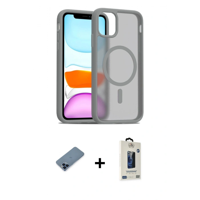 MARSİLYAN™- iPhone 11 Pro Max Kılıf Siluet Minimal Prime - Siyah Bilvis Hayalet Cam Ekran Koruyucu + Metal Kamera Lens Koruma Cam - MI