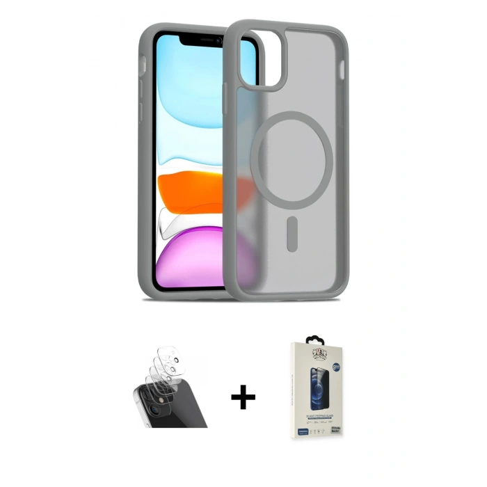 MARSİLYAN™- iPhone 11 Pro Max Kılıf Siluet Minimal Prime - Siyah Bilvis Hayalet Cam Ekran Koruyucu + Kamera Lens Koruma Cam - SF