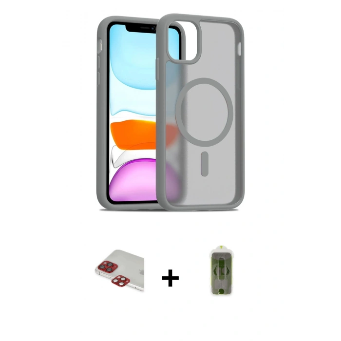 MARSİLYAN™- iPhone 11 Pro Max Kılıf Siluet Minimal Prime - Siyah Joko Magic 5D Hayalet Cam + Kırmızı Pers Alüminyum Kamera Lens