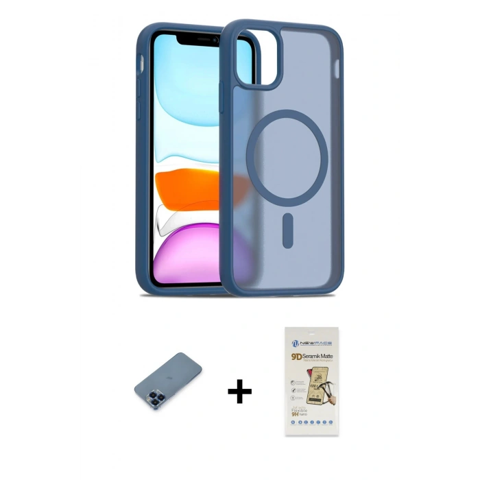 MARSİLYAN™- iPhone 11 Pro Max Kılıf Siluet Minimal Prime - Siyah Mat Seramik Nano Ekran Koruyucu + Metal Kamera Lens Koruma Cam - MI