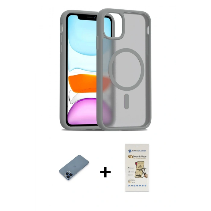 MARSİLYAN™- iPhone 11 Pro Max Kılıf Siluet Minimal Prime - Siyah Mat Seramik Nano Ekran Koruyucu + Metal Kamera Lens Koruma Cam - MI
