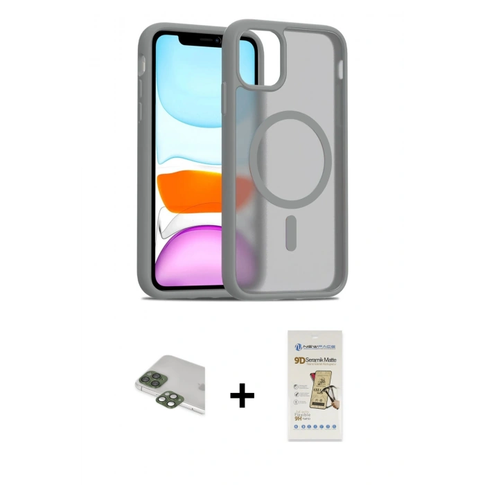 MARSİLYAN™- iPhone 11 Pro Max Kılıf Siluet Minimal Prime - Siyah Mat Seramik Nano Ekran Koruyucu + Pers Alüminyum Kamera Lens - YL