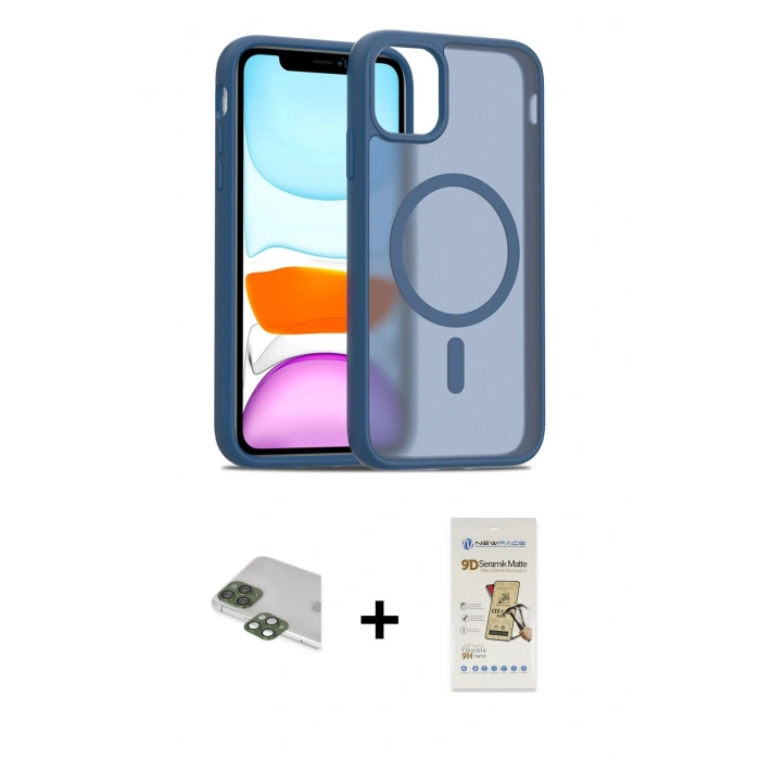 MARSİLYAN™- iPhone 11 Pro Max Kılıf Siluet Minimal Prime - Siyah Mat Seramik Nano Ekran Koruyucu + Pers Alüminyum Kamera Lens - YL