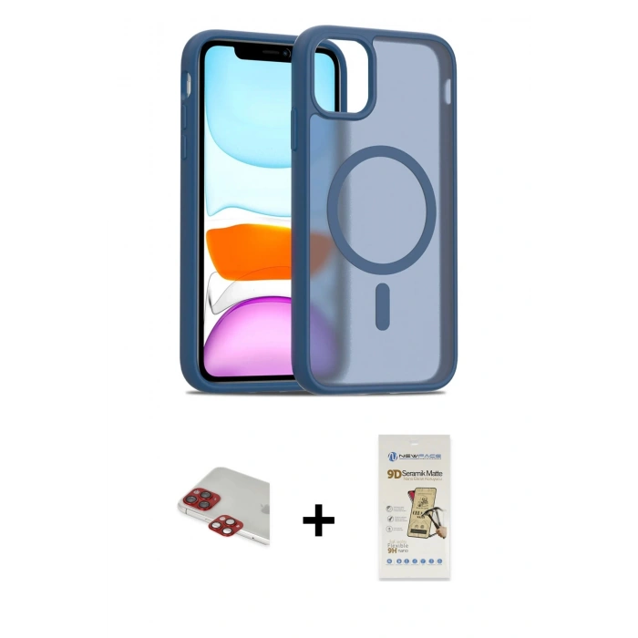 MARSİLYAN™- iPhone 11 Pro Max Kılıf Siluet Minimal Prime - Siyah Mat Seramik Nano Ekran Koruyucu + Pers Alüminyum Kamera Lens - KI