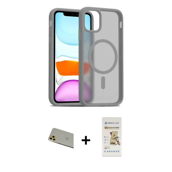 MARSİLYAN™- iPhone 11 Pro Max Kılıf Siluet Minimal Prime - Siyah Mat Seramik Nano Ekran Koruyucu + Rainbow Kamera Lens Koruma Cam - GD
