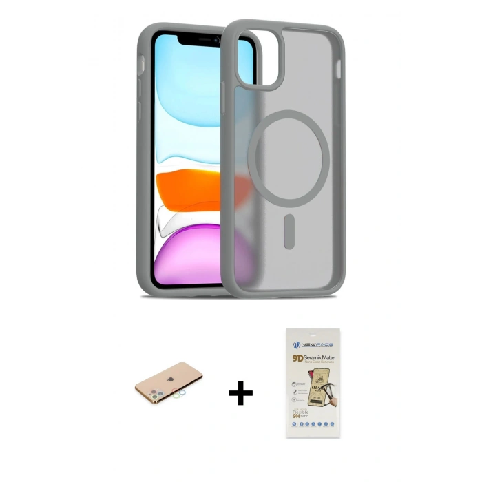 MARSİLYAN™- iPhone 11 Pro Max Kılıf Siluet Minimal Prime - Siyah Mat Seramik Nano Ekran Koruyucu + Renkli Kamera Lens Koruma Cam - MI