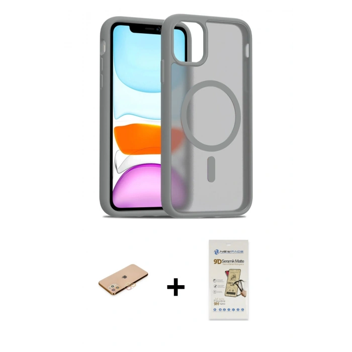 MARSİLYAN™- iPhone 11 Pro Max Kılıf Siluet Minimal Prime - Siyah Mat Seramik Nano Ekran Koruyucu + Renkli Kamera Lens Koruma Cam - TU