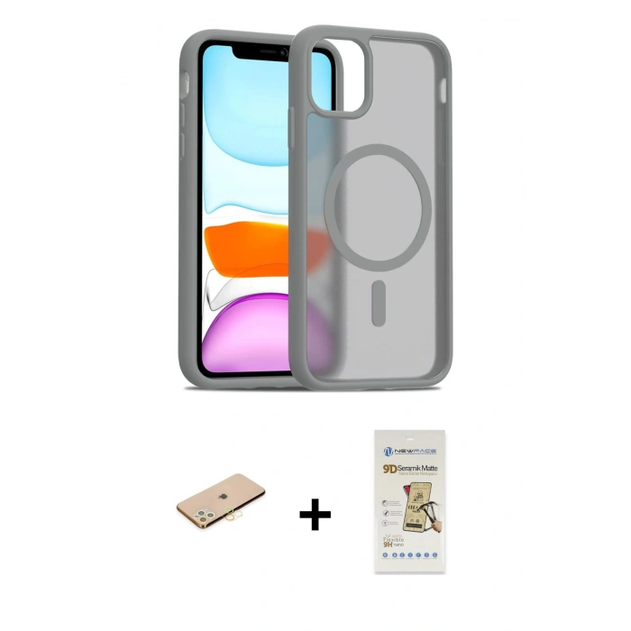 MARSİLYAN™- iPhone 11 Pro Max Kılıf Siluet Minimal Prime - Siyah Mat Seramik Nano Ekran Koruyucu + Sarı Renkli Kamera Lens Koruma Cam