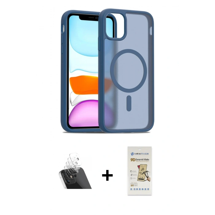 MARSİLYAN™- iPhone 11 Pro Max Kılıf Siluet Minimal Prime - Siyah Mat Seramik Nano Ekran Koruyucu + Şeffaf Kamera Lens Koruma Cam