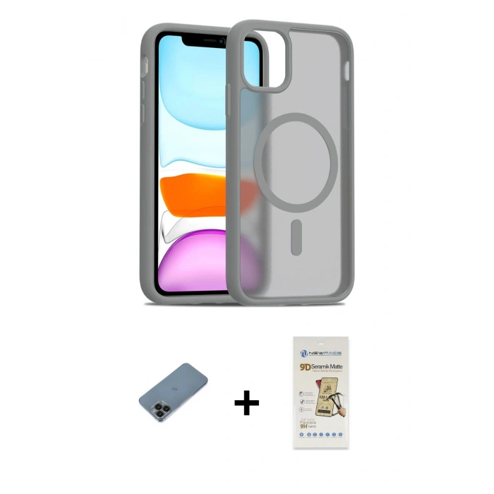 MARSİLYAN™- iPhone 11 Pro Max Kılıf Siluet Minimal Prime - Siyah Mat Seramik Nano Ekran Koruyucu + Shine Kamera Lens Koruma Cam - SH