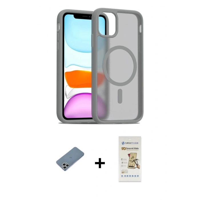 MARSİLYAN™- iPhone 11 Pro Max Kılıf Siluet Minimal Prime - Siyah Mat Seramik Nano Ekran Koruyucu + Shine Kamera Lens Koruma Cam - GS
