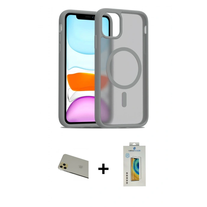 MARSİLYAN™- iPhone 11 Pro Max Kılıf Siluet Minimal Prime - Siyah Polymer Nano Ekran Koruyucu + Rainbow Kamera Lens Koruma Cam - GD