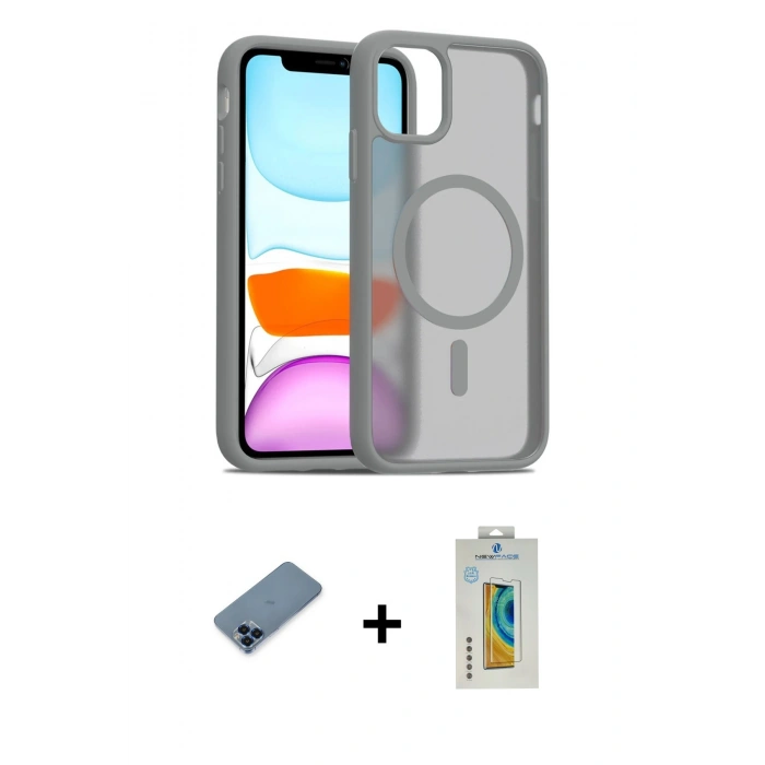 MARSİLYAN™- iPhone 11 Pro Max Kılıf Siluet Minimal Prime - Siyah Polymer Nano Ekran Koruyucu + Metal Kamera Lens Koruma Cam - MI