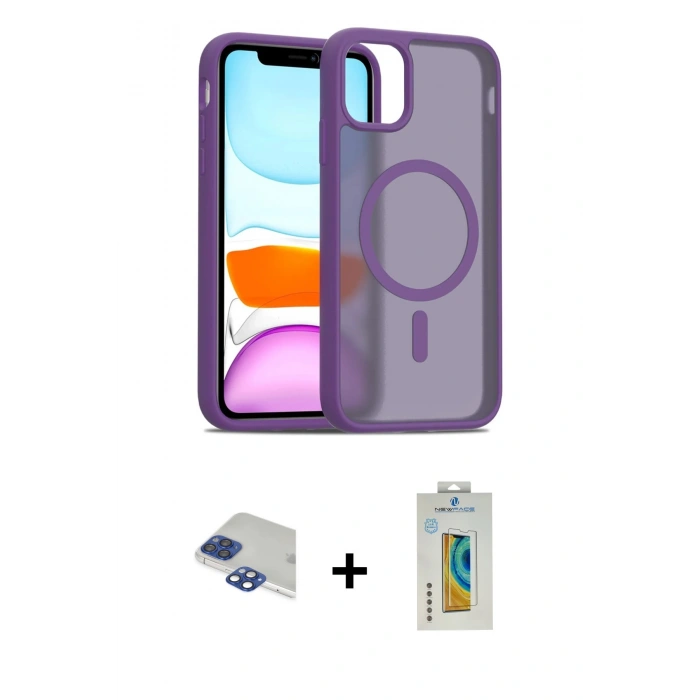 MARSİLYAN™- iPhone 11 Pro Max Kılıf Siluet Minimal Prime - Siyah Polymer Nano Ekran Koruyucu + Pers Alüminyum Kamera Lens - LT