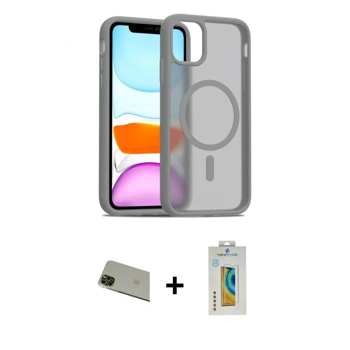 MARSİLYAN™- iPhone 11 Pro Max Kılıf Siluet Minimal Prime - Siyah Polymer Nano Ekran Koruyucu + Rainbow Kamera Lens Koruma Cam - YL