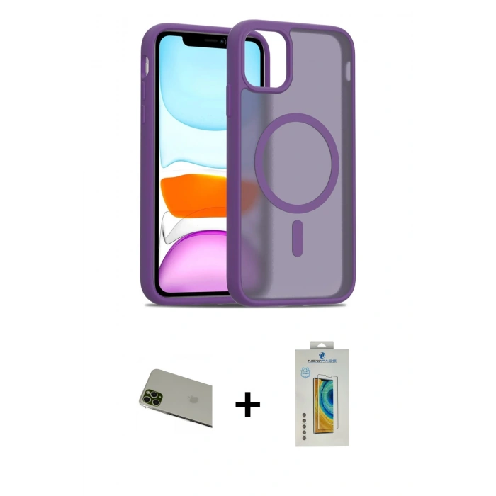 MARSİLYAN™- iPhone 11 Pro Max Kılıf Siluet Minimal Prime - Siyah Polymer Nano Ekran Koruyucu + Rainbow Kamera Lens Koruma Cam - YL