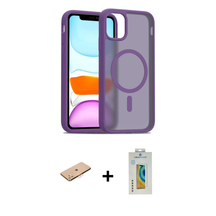 MARSİLYAN™- iPhone 11 Pro Max Kılıf Siluet Minimal Prime - Siyah Polymer Nano Ekran Koruyucu + Renkli Kamera Lens Koruma Cam - TU