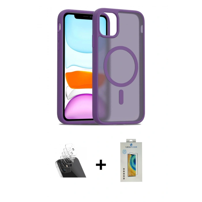 MARSİLYAN™- iPhone 11 Pro Max Kılıf Siluet Minimal Prime - Siyah Polymer Nano Ekran Koruyucu + Şeffaf Kamera Lens Koruma Cam