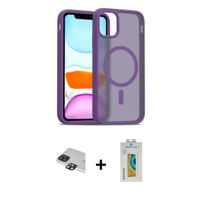 MARSİLYAN™- iPhone 11 Pro Max Kılıf Siluet Minimal Prime - Siyah Polymer Nano Ekran Koruyucu + Siyah Pers Alüminyum Kamera Lens