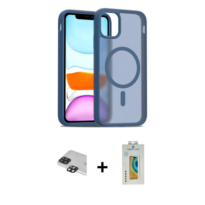 MARSİLYAN™- iPhone 11 Pro Max Kılıf Siluet Minimal Prime - Siyah Polymer Nano Ekran Koruyucu + Siyah Pers Alüminyum Kamera Lens