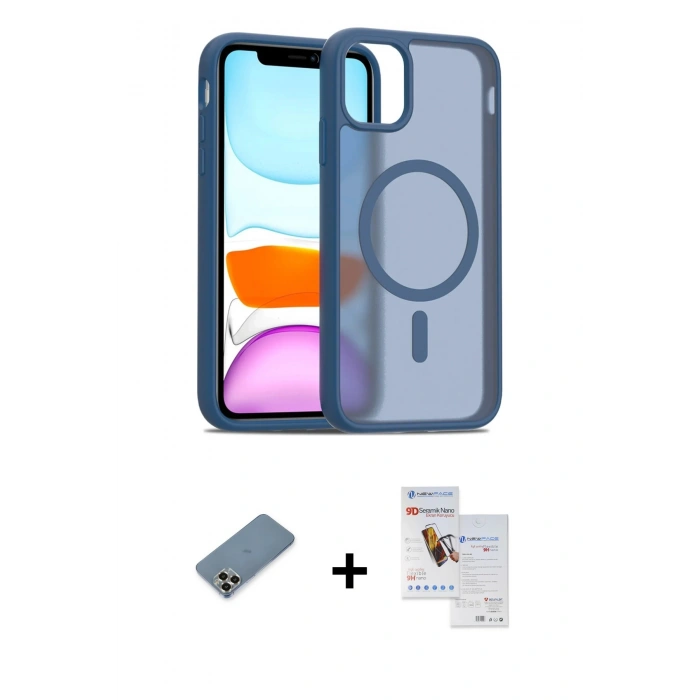 MARSİLYAN™- iPhone 11 Pro Max Kılıf Siluet Minimal Prime - Siyah Seramik Nano Ekran Koruyucu + Metal Kamera Lens Koruma Cam - GD